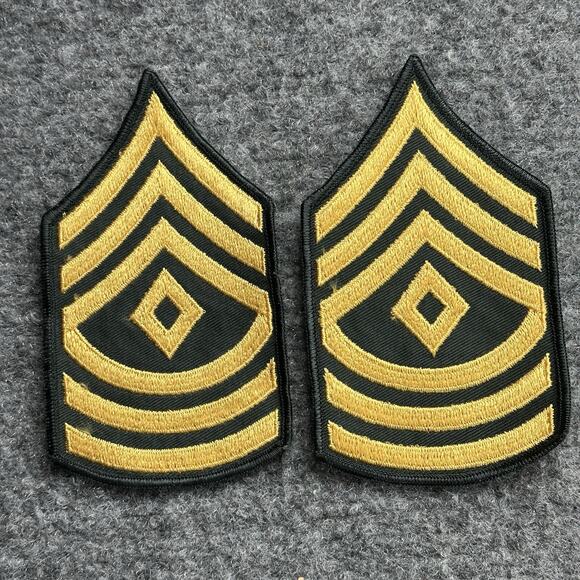 Vintage First Sergeant Military Rank Patch Black Gold K1 - Pair - Lot Of (2) Vtg - Picture 1 of 5